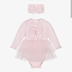 Caramel Pink Tulle Bow Dress with Rhinestone Accents